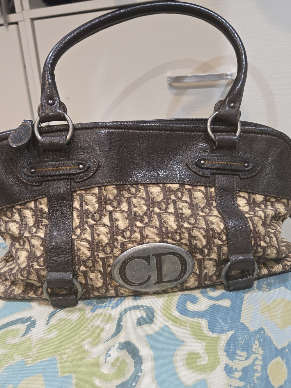 Dior Brown Monogram CD Canvas Shoulder Bag with Dark Brown Leather